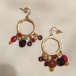 Gold and Red Dangle Earrings